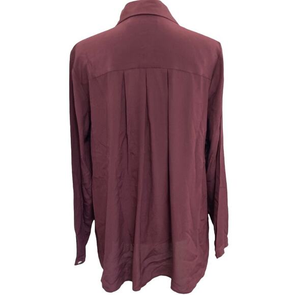 nwt Burgundy Silk Blouse size S Button front Collared Shirt NEW - Picture 3 of 6